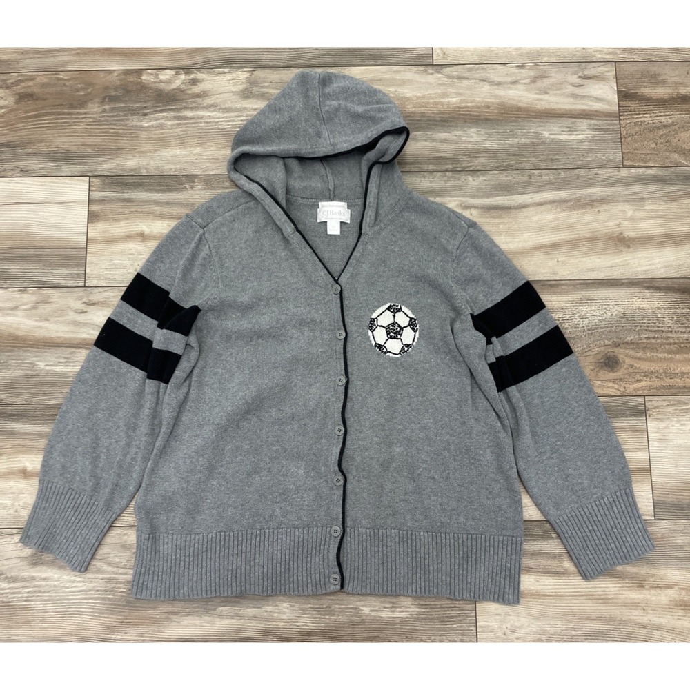 CJ BANKS Hand Embroidered Soccer Cardigan Womens 2X Hooded Gameday Gray Sweater